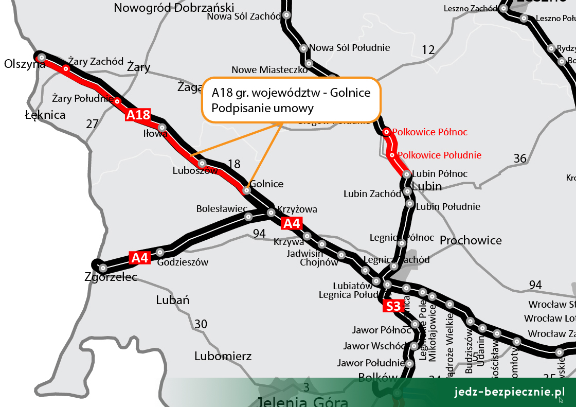 Polskie drogi - podpisanie umowy na budowę południowej jezdni A18 granica województw - Golnice